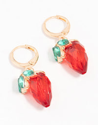 Gold Clicker Red Strawberry Drop Earrings - link has visual effect only