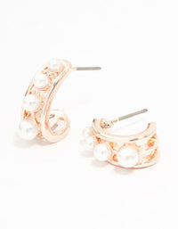 Rose Gold Pearl In Lay Huggie Earrings - link has visual effect only