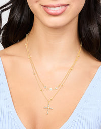 Gold Layered Diamante Cross & Pearl Necklace - link has visual effect only