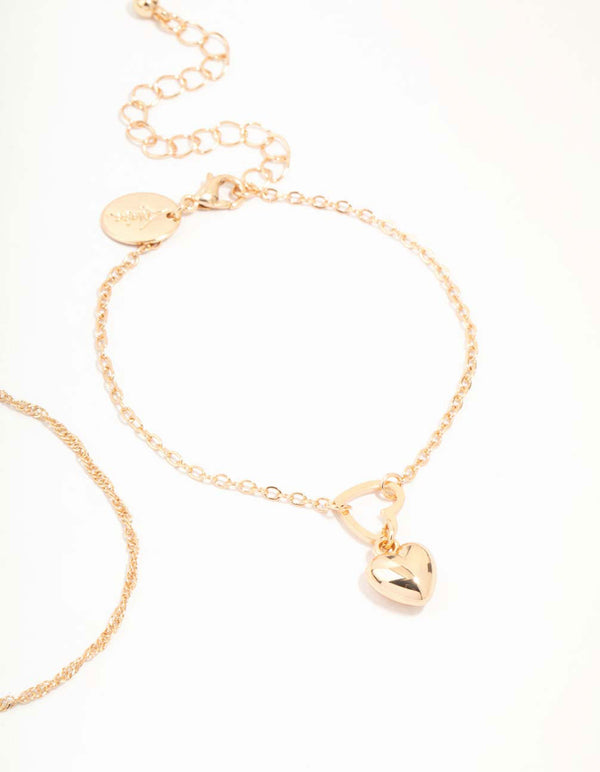 Gold Heart & Twisted Toggle Bracelets 2-Pack