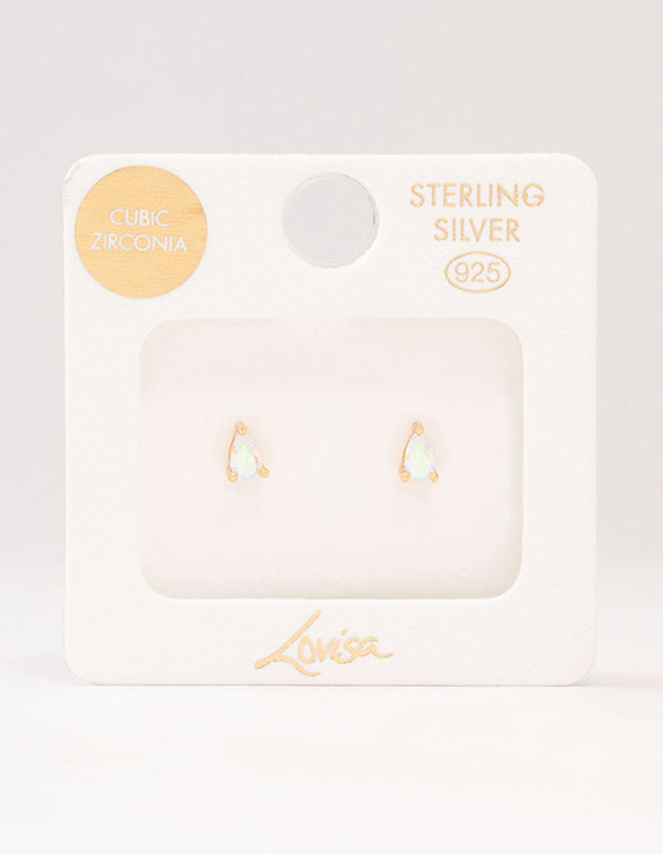 Gold Plated Sterling Silver Pear Cubic Zirconia Stud Earrings