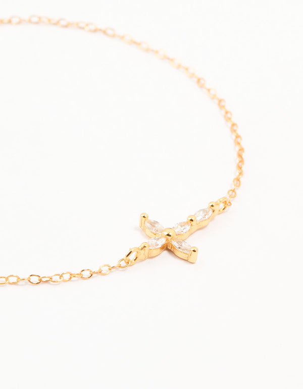 Gold Plated Sterling Silver Marquise Cross Bracelet