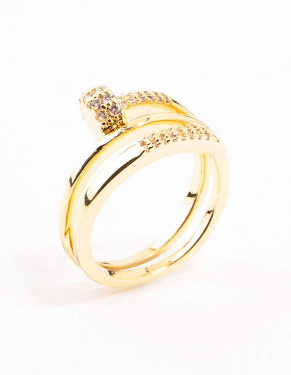 Gold Plated Cubic Zirconia Nail Wrapped Ring