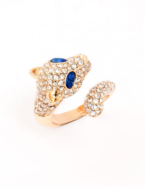 Gold Wrapped Diamante Panther Ring