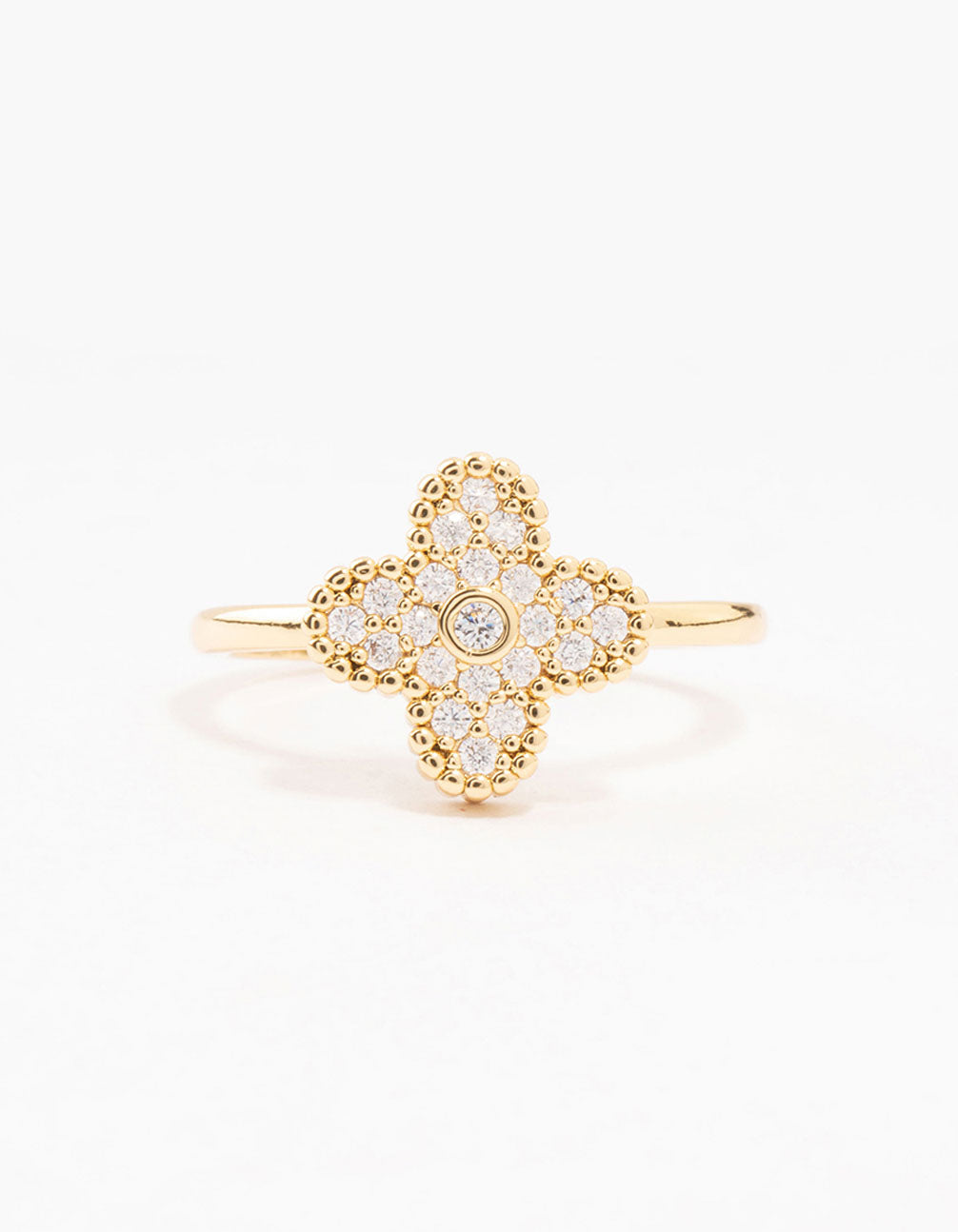 Gold Plated Cubic Zirconia Flower Statement Ring