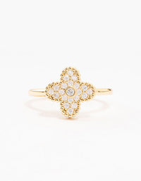 Gold Plated Cubic Zirconia Flower Statement Ring - link has visual effect only