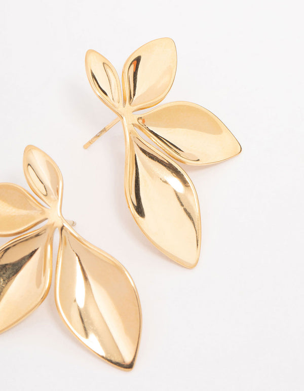 Waterproof Gold Plated Stainless Steel Leaf Cluster Stud Earrings