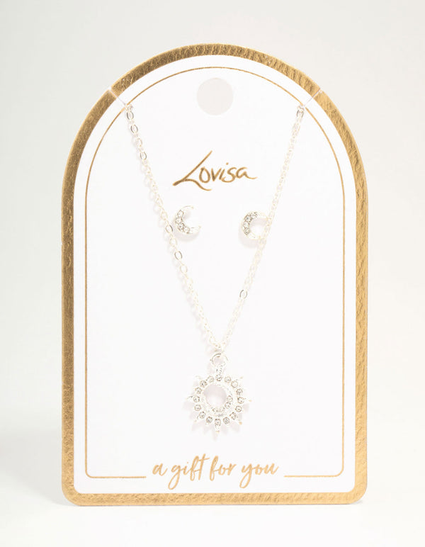 Silver Diamante Celestial Necklace & Earring Sets