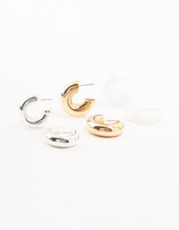 Mixed Metals Chubby Hoop Earrings 3-Pack - link has visual effect only