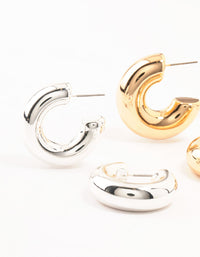 Mixed Metals Chubby Hoop Earrings 3-Pack - link has visual effect only