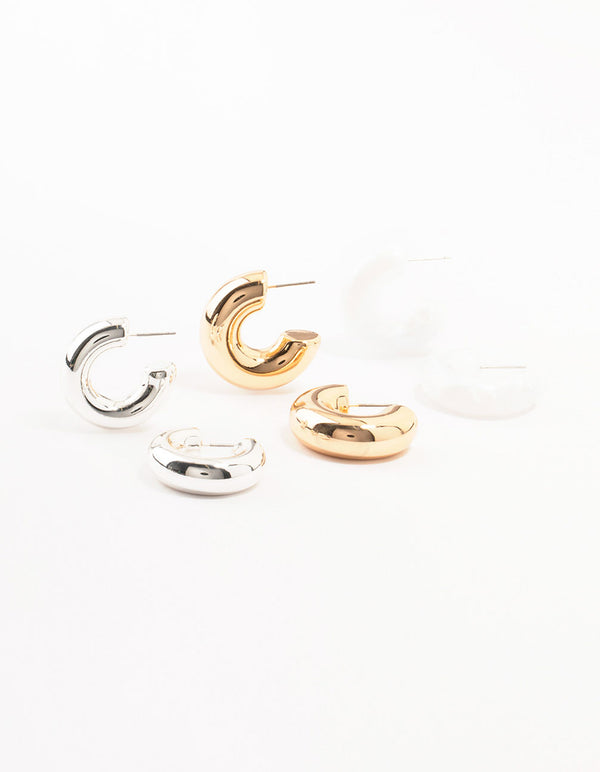 Mixed Metals Chubby Hoop Earrings 3-Pack