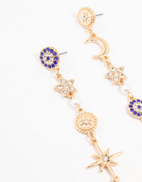 Gold Celestial & Dark Blue Evil Eye Drop Earrings - link has visual effect only