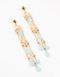 Ornate Gold & Blue Stone Drop Earrings - link has visual effect only