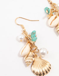 Gold Genuine Shell, Pearl & Blue Stone Drop Earrings - link has visual effect only
