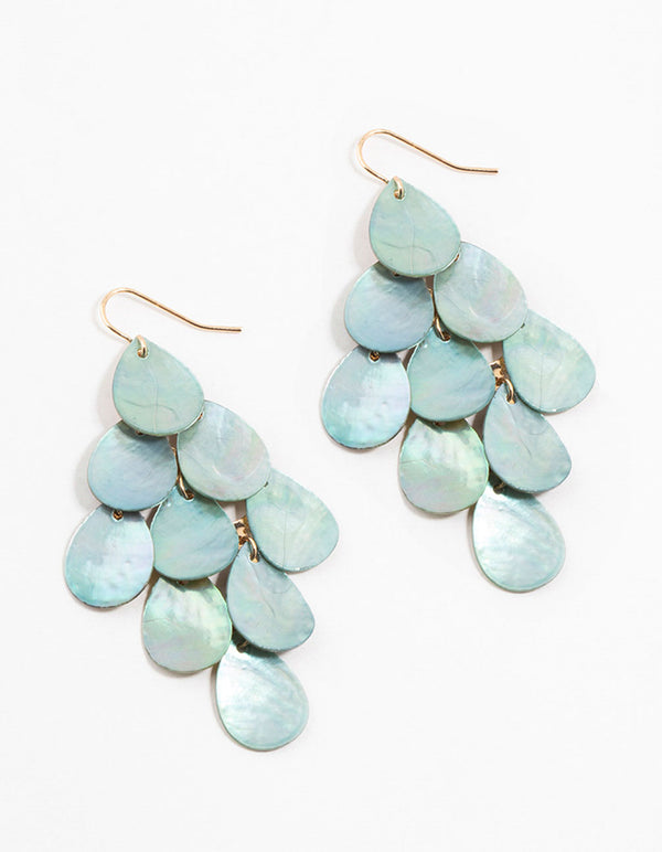 Blue Genuine Shell  Layered Drop Earrings