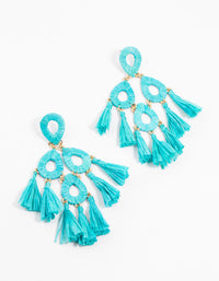 Blue Raffia Tassel Drop Earrings - link has visual effect only