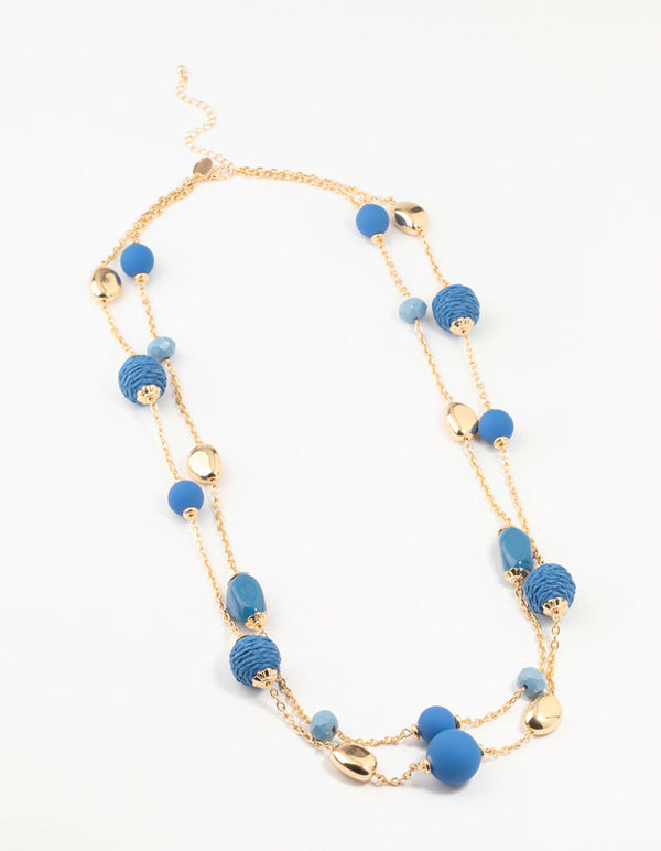 Gold & Blue Straw Beads Necklace