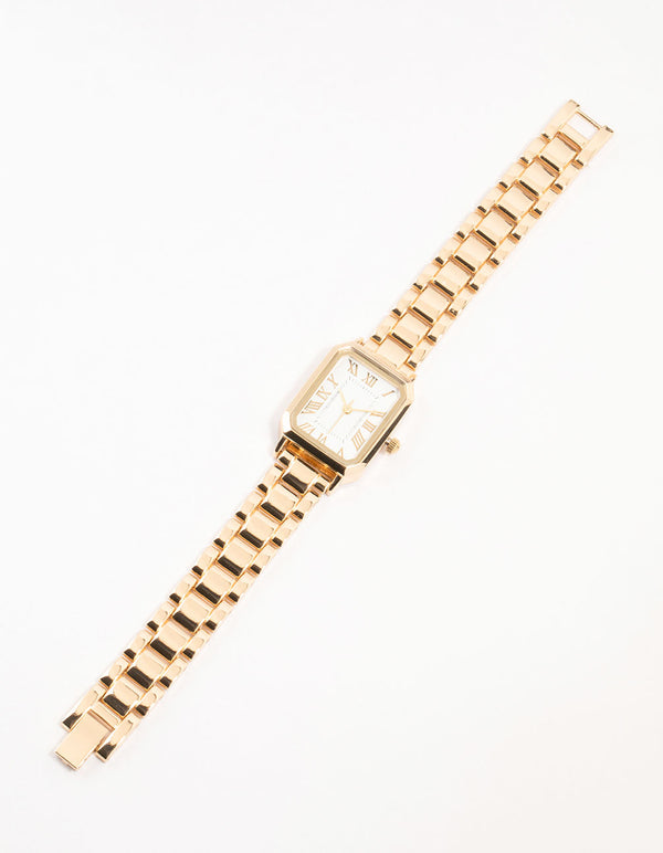 Gold Roman Numerals Rectangle Watch