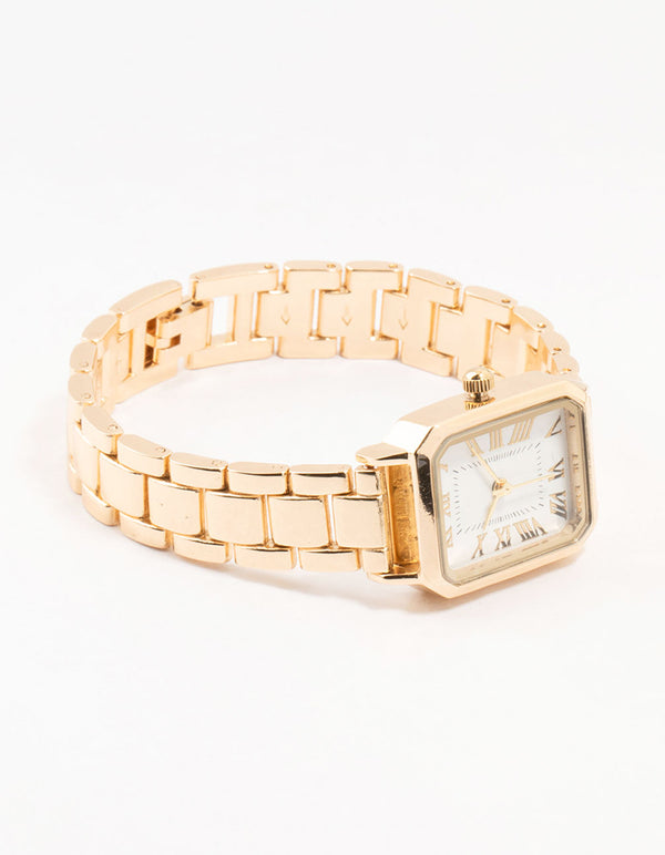 Gold Roman Numerals Rectangle Watch