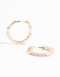 Rose Gold Plated Baguette Pave Diamante Hoop Earrings - link has visual effect only