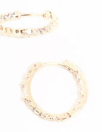 Rose Gold Plated Baguette Pave Diamante Hoop Earrings - link has visual effect only