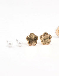 Gold Plated Pearl & Flower Earrings 4-Pack - link has visual effect only