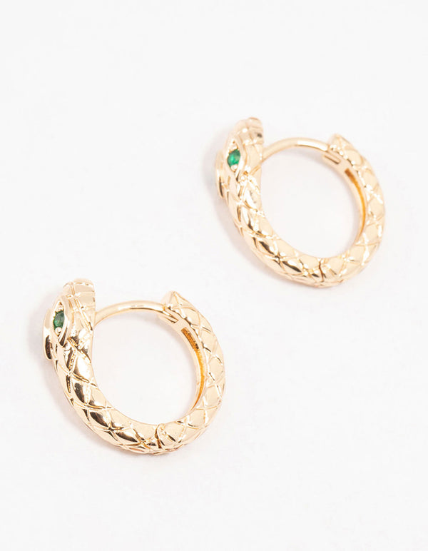 Gold & Green Cubic Zirconia Serpent Huggie Earrings