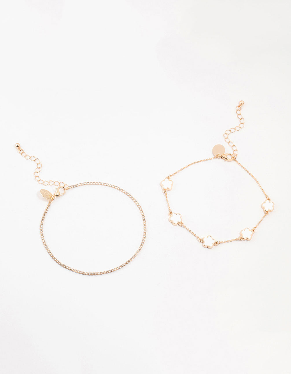 Gold Flower & Cup Chain Anklets 2-Pack