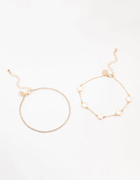 Gold Flower & Cup Chain Anklets 2-Pack - link has visual effect only