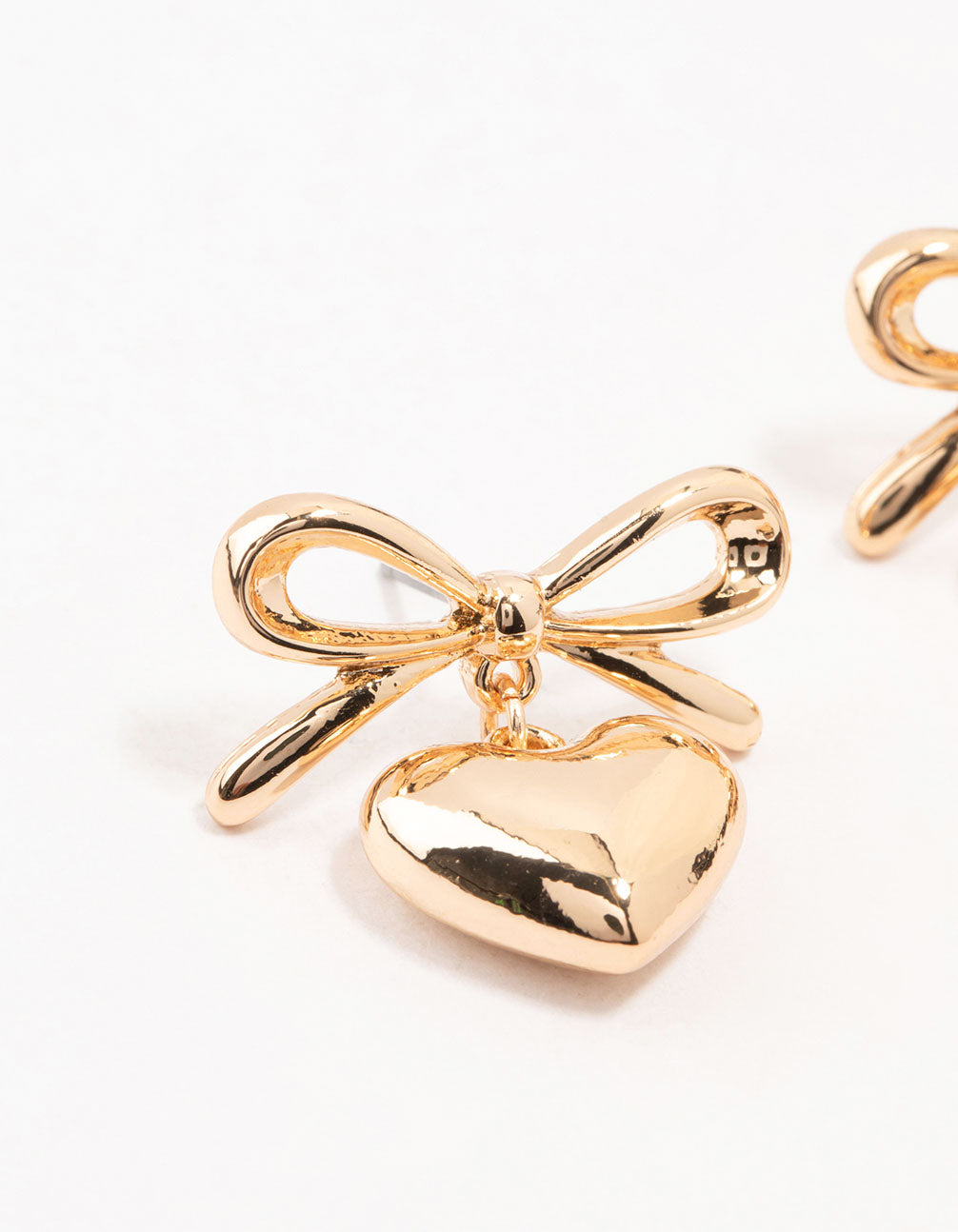 Gold Bow & Puffy Heart Drop Earrings
