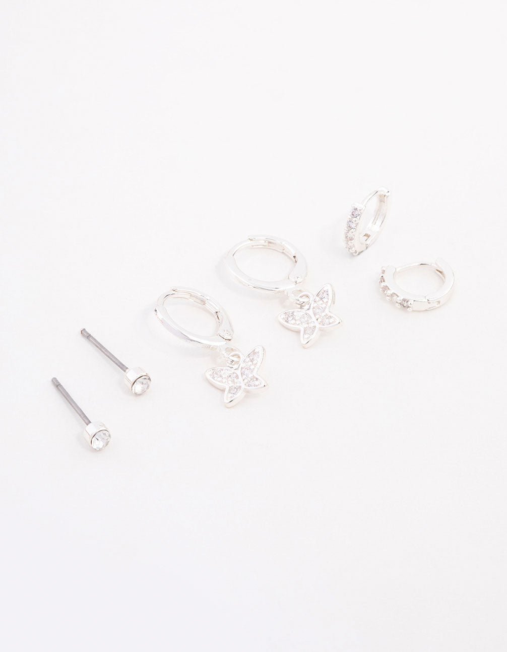 Silver Cubic Zirconia Butterfly Earrings 3-Pack