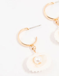 Gold Pearl Clam Hoop Earrings - link has visual effect only