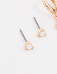 Gold Pearl Flower Classic Earrings 3-Pack - link has visual effect only