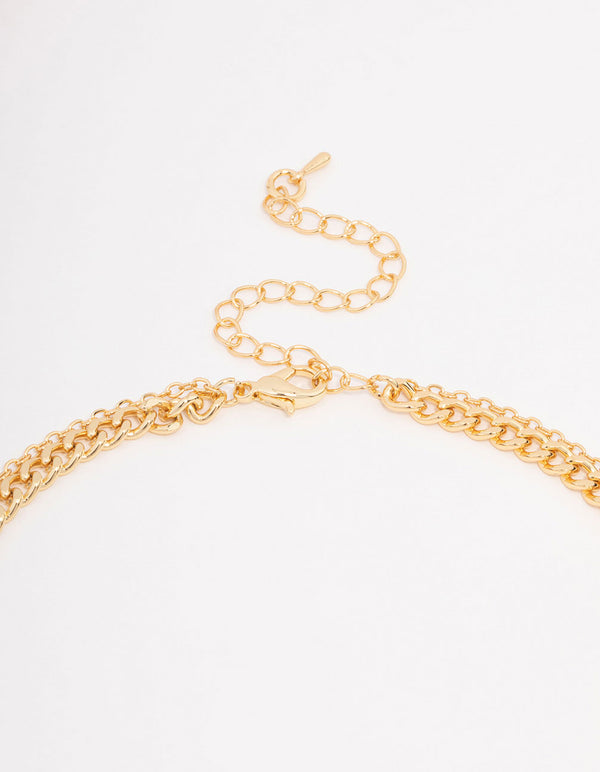 Gold Plated Diamante Curb Chain Layered Necklace