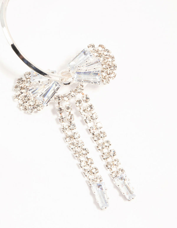 Diamante Bow Hoop Silver Earrings