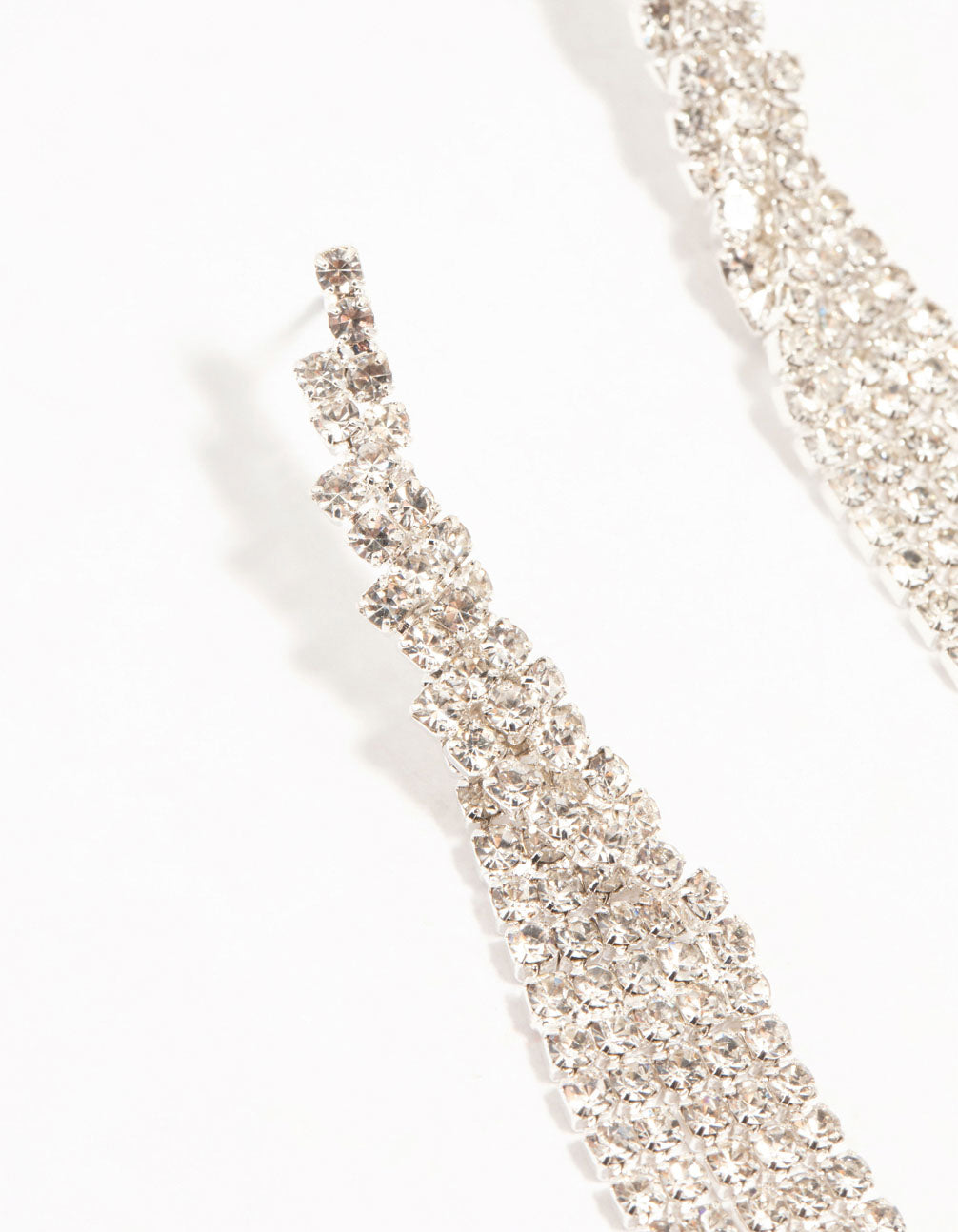 Twisted Diamante Cup Chain Drop Silver Earrings