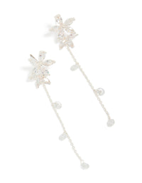 Silver Plated Cubic Zirconia Flower Station Drop Earrings - link has visual effect only