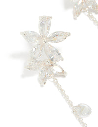 Silver Plated Cubic Zirconia Flower Station Drop Earrings - link has visual effect only