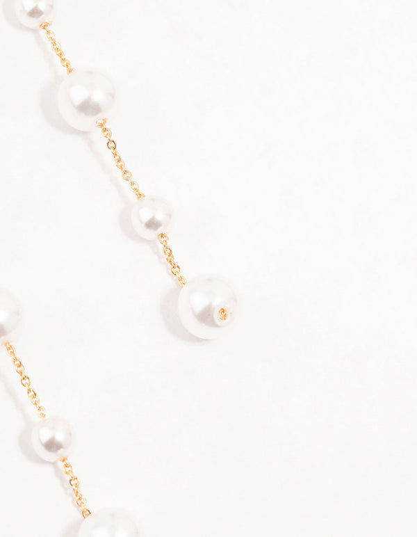 Gold Plated Baguette Station Mixed Pearl Earrings