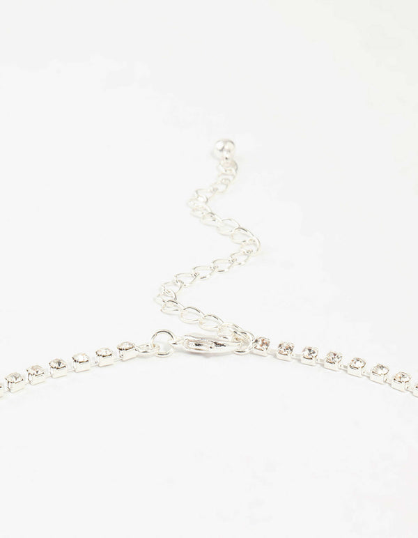 Silver Diamante Station Necklace & Earrings & Bracelet Set