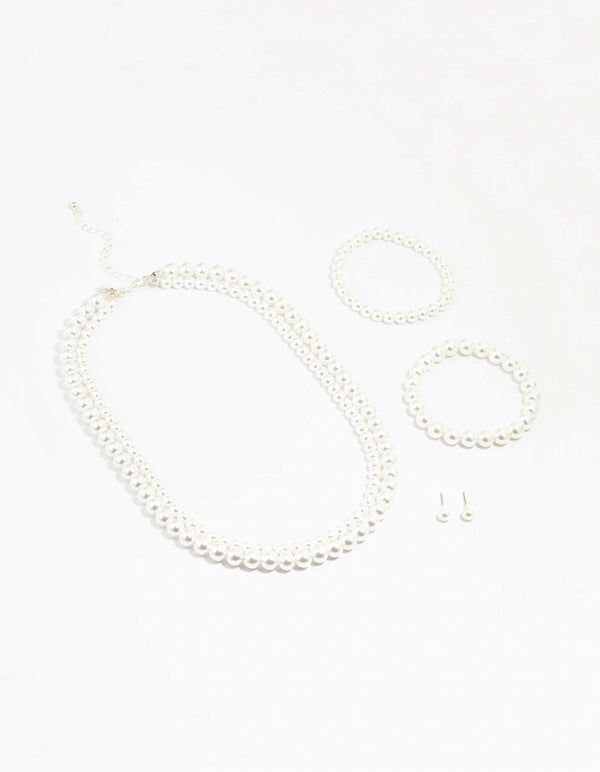 Double Beaded Strand Pearl Jewellery Set