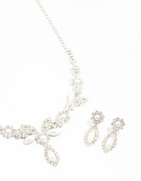 Silver Vine Diamante Pearl Necklace & Earrings Set - link has visual effect only