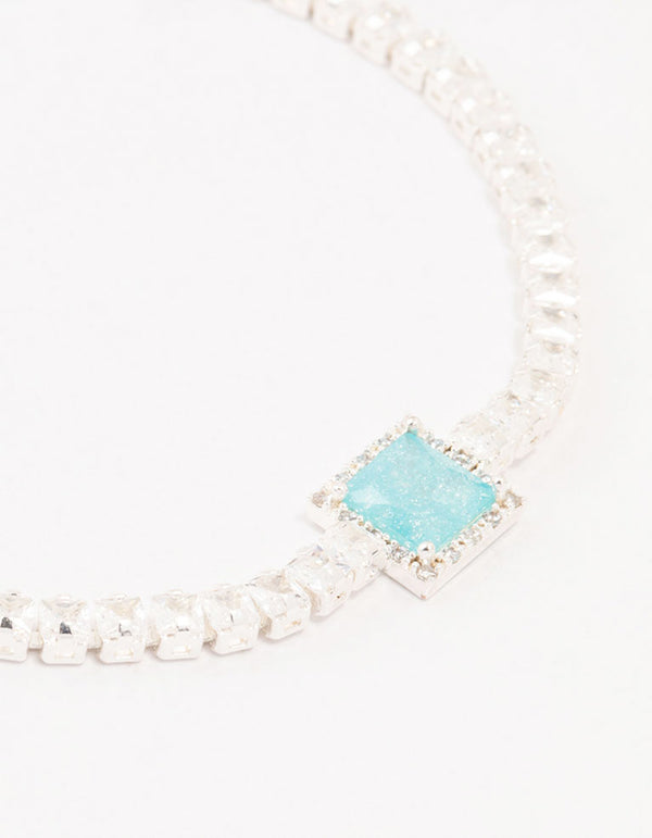 Silver Blue Cubic Zirconia Tennis Toggle Bracelet