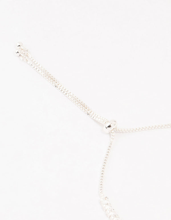 Silver Blue Cubic Zirconia Tennis Toggle Bracelet