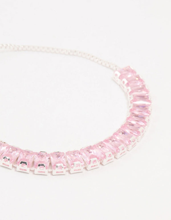 Large Pink Baguette Cubic Zirconia Toggle Bracelet