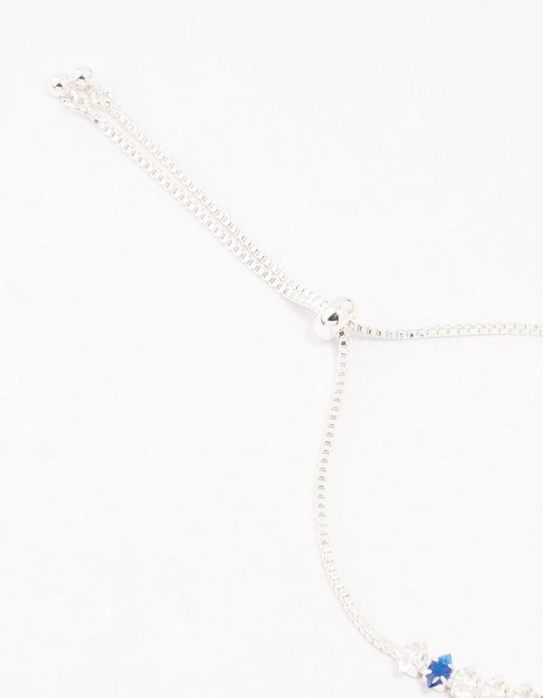 Silver Alternating Cluster Marquise Blue Cubic Zirconia Toggle Bracelet