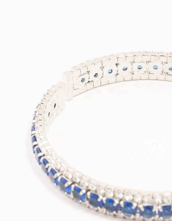 Silver & Blue Round Encased Cubic Zirconia Wrist Cuff