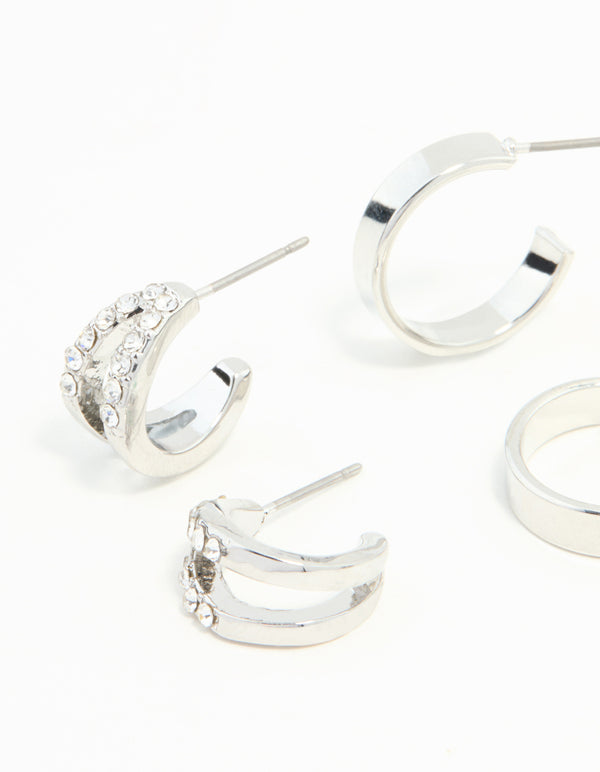 Silver Diamante Hoop Earrings 3-Pack