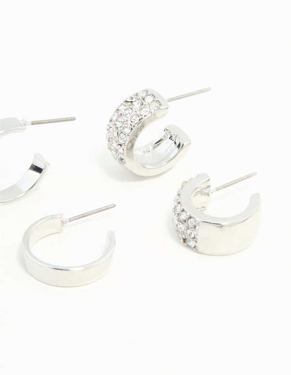 Silver Diamante Hoop Earrings 3-Pack