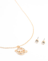Gold Diamante Planet Necklace & Stud Earrings Set - link has visual effect only